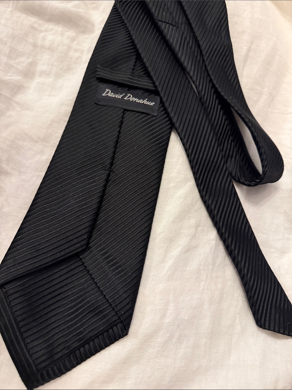 David Donahue Black Ribbed Silk Tie